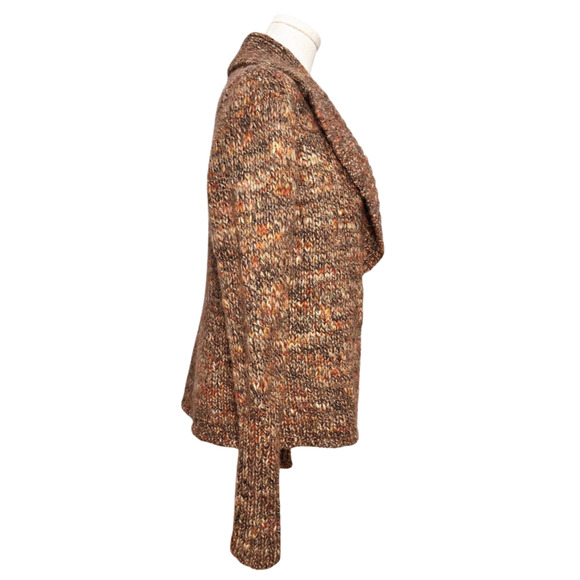 Talbots Brown Marled Shawl Collar Open Front Wool Alpaca Cardigan Medium - Picture 3 of 8
